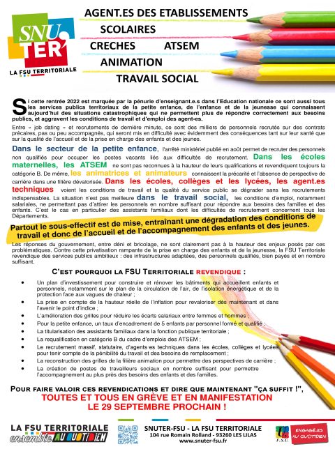 Le 29 Septembre 2022, tout le secteur de la jeunesse est dans la rue !