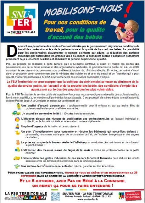 Petite enfance : grève le 6 octobre