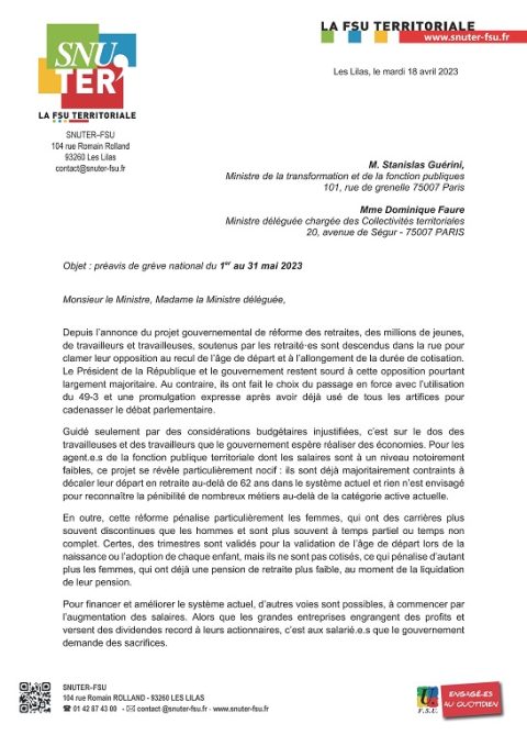 Préavis de grève national du 1er au 31 mai 2023