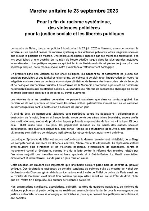 Marche unitaire le 23 septembre 2023