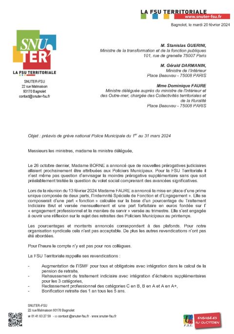 Préavis de grève de la police municipale pour le mois de mars