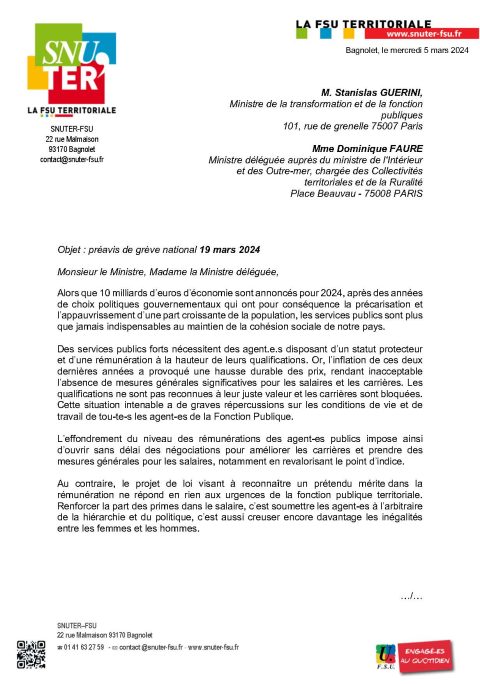 19 mars 2024 : Préavis de grève national