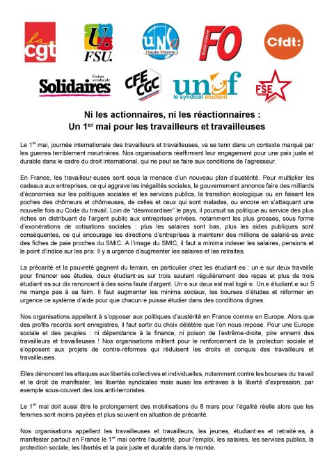Ni les actionnaires, ni les réactionnaires : Un 1er mai pour les travailleurs et travailleuses