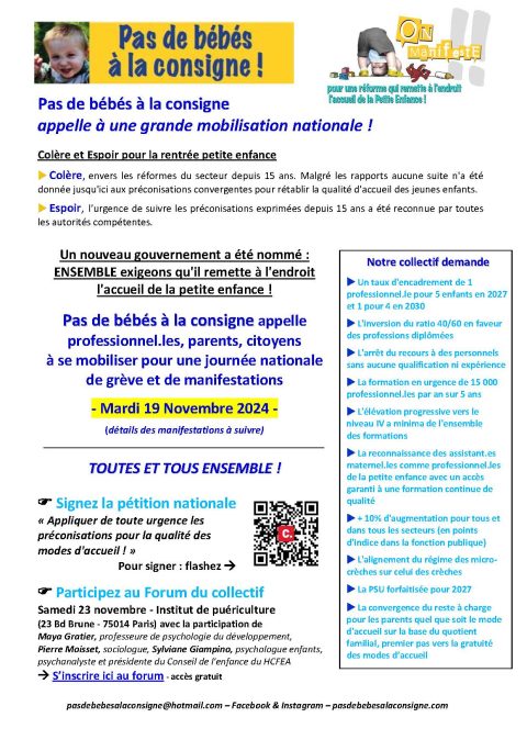 Préavis mobilisation petite enfance le 19 novembre 2024