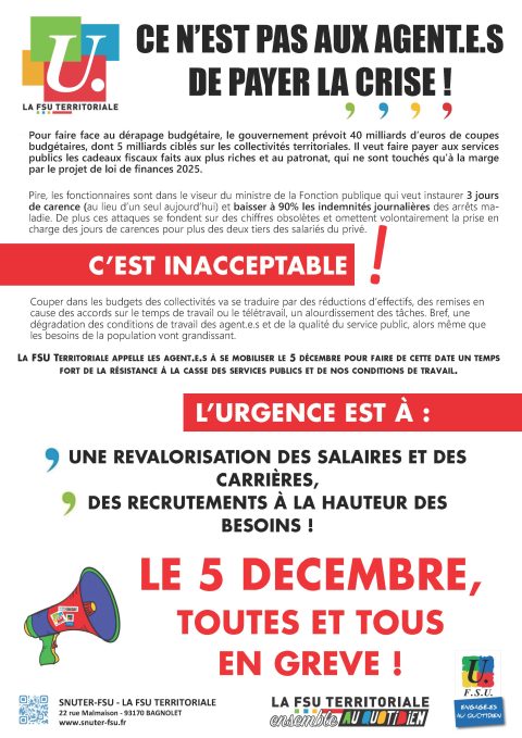 Grève et manifestation nationale du 5 décembre 2024 : 10h30 Carrefour Tourny à Limoges