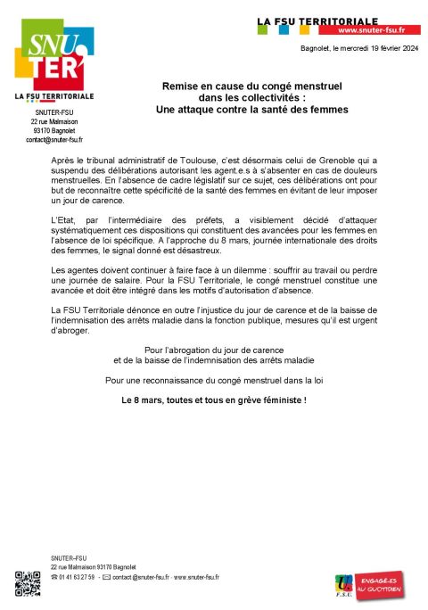 Remise en cause du congé menstruel dans les collectivités : Une attaque contre la santé des femmes