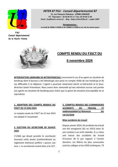 COMPTE RENDU DU F3SCT DU 6 NOVEMBRE 2024