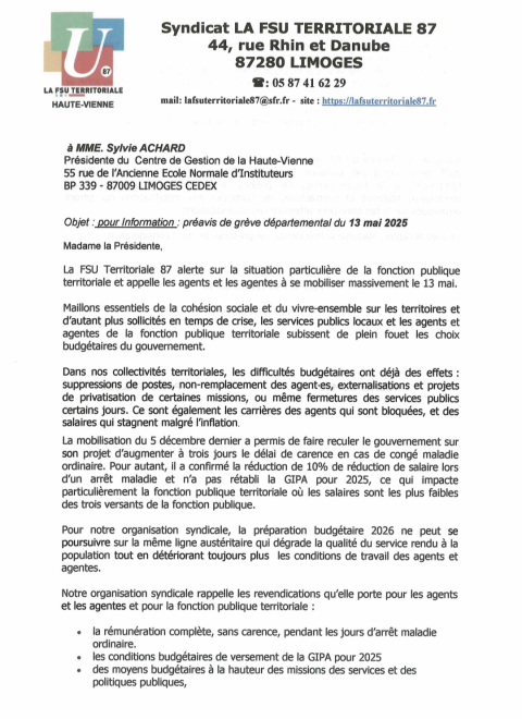 Préavis de grève du 13 Mai 2025