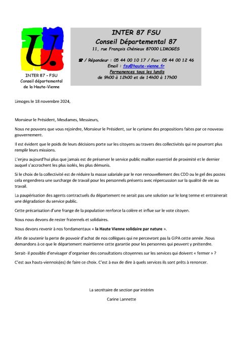 Déclaration liminaire du 18 novembre 2024