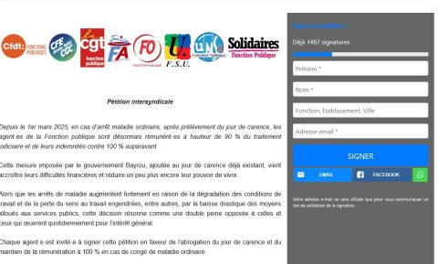 PÉTITION : Maintien de la rémunération à 100% – Abrogation du jour de carence
