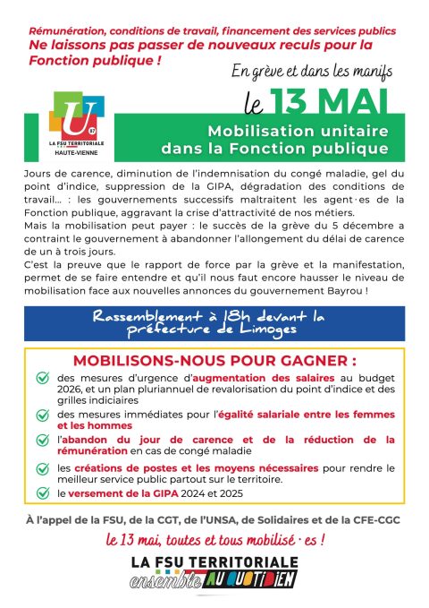 Rassemblement le mardi 13 mai 2025 devant la Préfecture de Limoges !