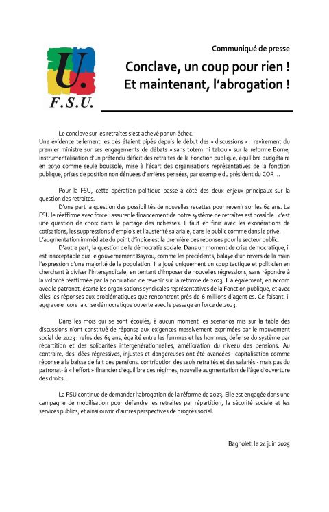 Communiqué de presse : Conclave, un coup pour rien ! Et maintenant, l’abrogation !