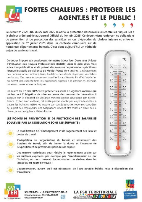 Fortes chaleurs : protéger les agent.es et le public !