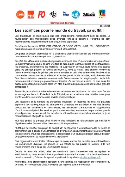 Les sacrifices pour le monde du travail, ça suffit !
