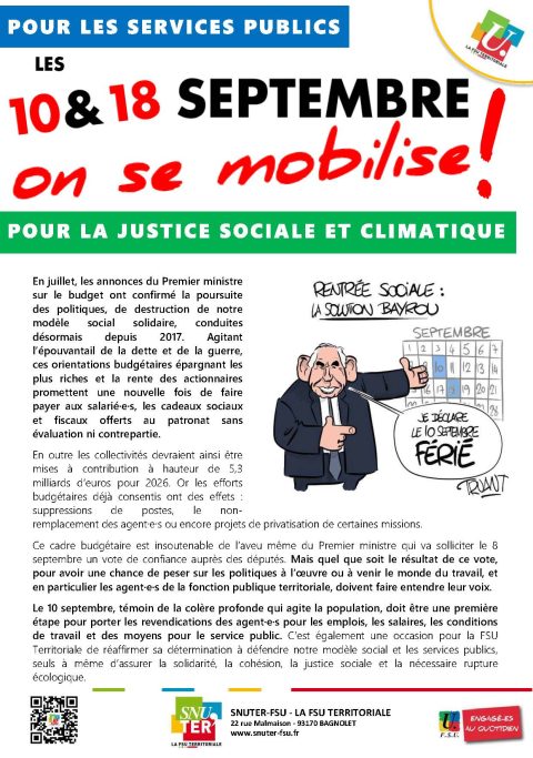 Pour les services publics : les 10 et 18 septembre on se mobilise !