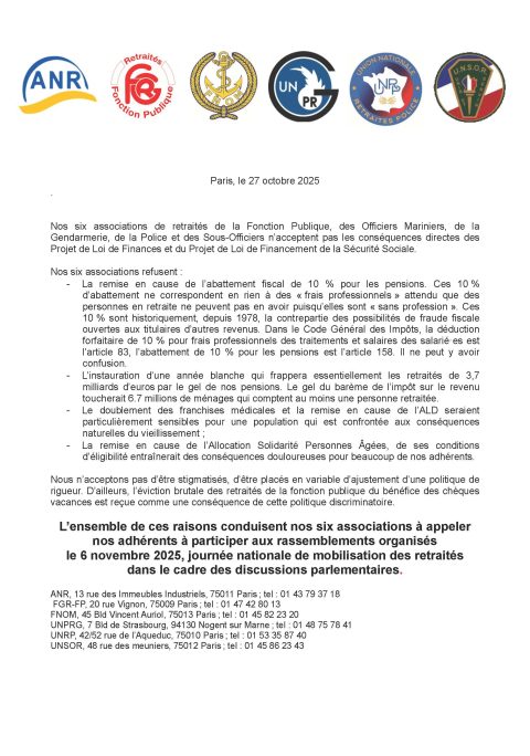 Jeudi 6 novembre 2025 : journée nationale de mobilisation des retraités