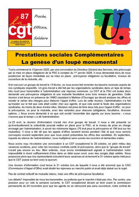CD87 – Prestations sociales Complémentaires : La genèse d’un loupé monumental