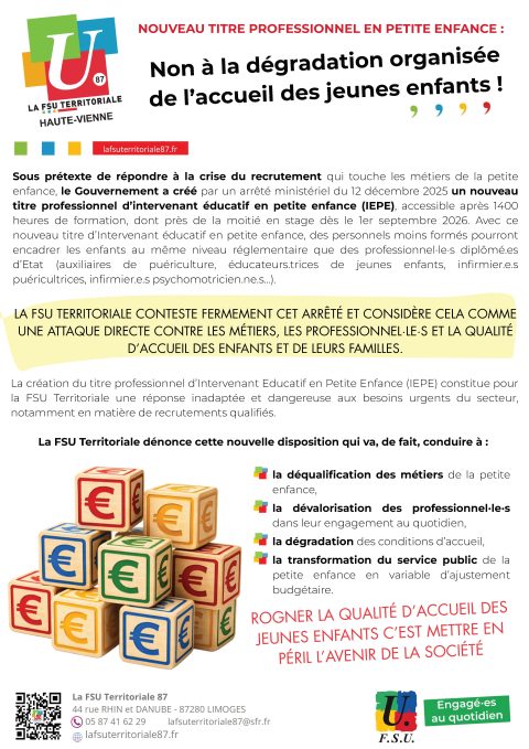 NOUVEAU TITRE PROFESSIONNEL EN PETITE ENFANCE : NON À LA DÉGRADATION ORGANISÉE DE L’ACCUEIL DES JEUNES ENFANTS !