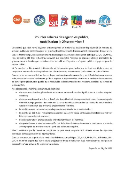 Pour les salaires des agent.es publics, mobilisation le 29 septembre !