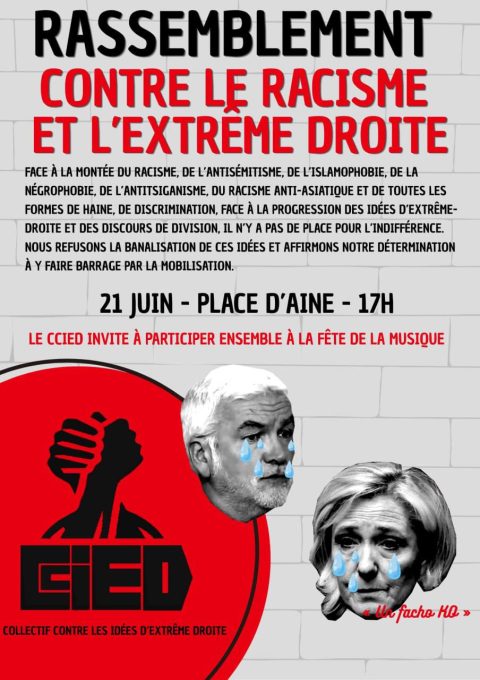 Rassemblement contre le racisme et l’extrême droite le DIMANCHE 21 JUIN à 17h Place d’Aine à Limoges