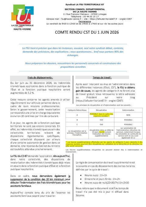 CD87 : Compte-rendu du CST du 1er juin 2026