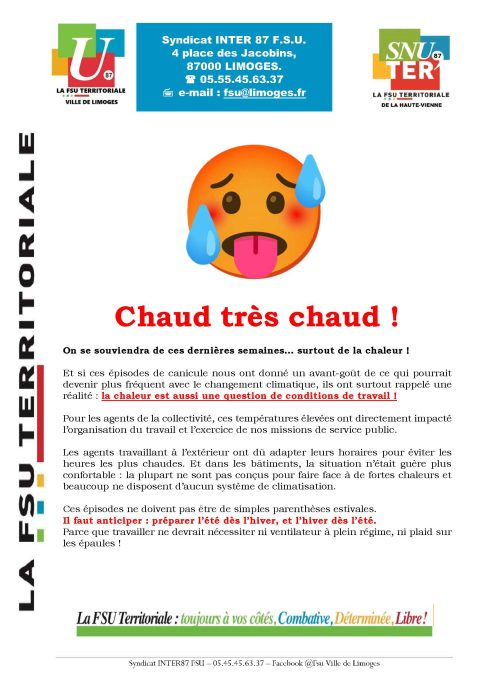 Commune de LIMOGES : la chaleur est aussi une question de conditions de travail !